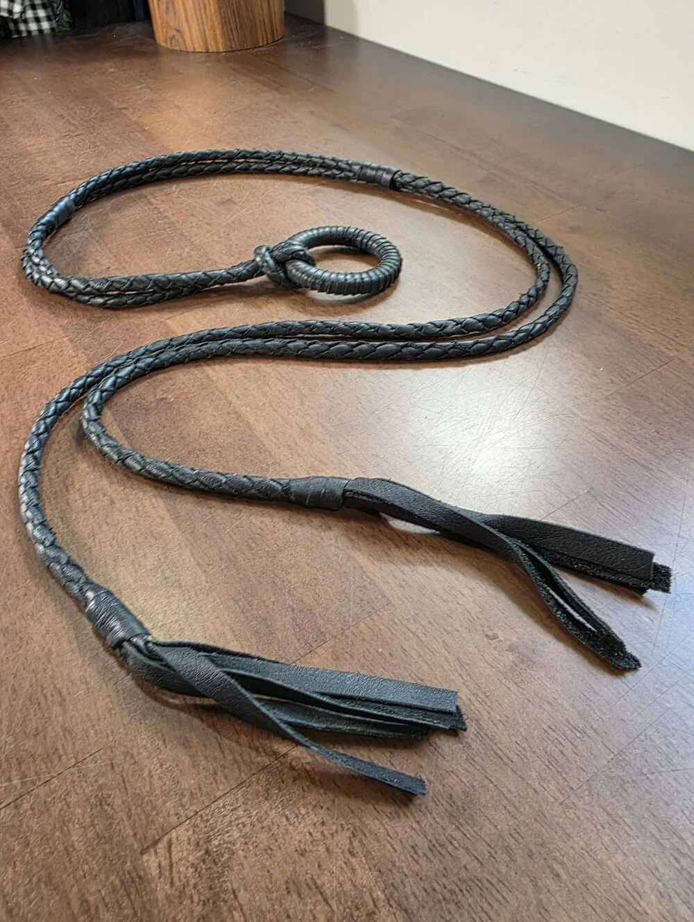 Black Braided Leather Wrap Belt O-Ring Tassel Fringe Boho Western